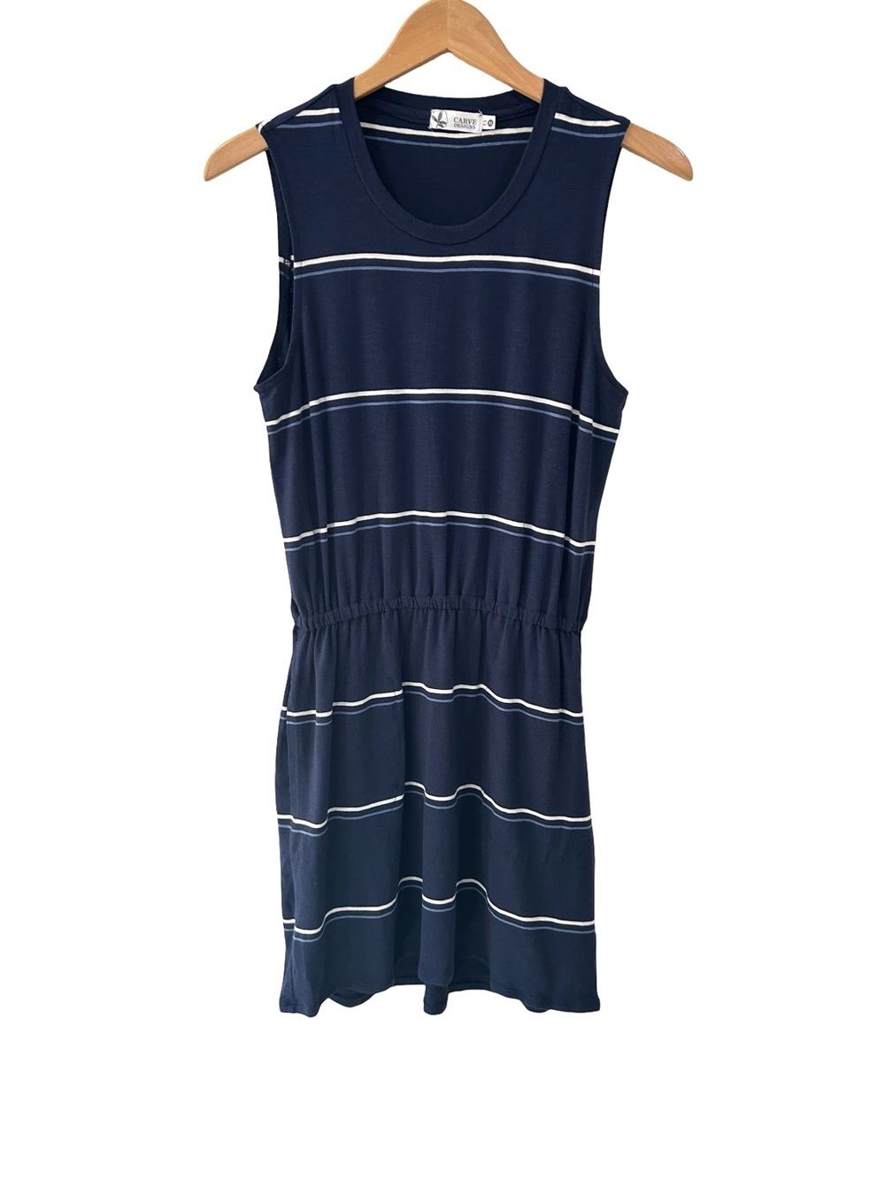 Carve Designs Camila Dress XS navy blue stripes organic cotton modal beachy
